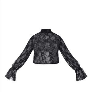Black Lace High Neck Frill Cuff Blouse